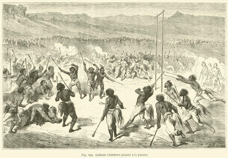 Índios Choctaw jogando palmeira (gravura) de European School