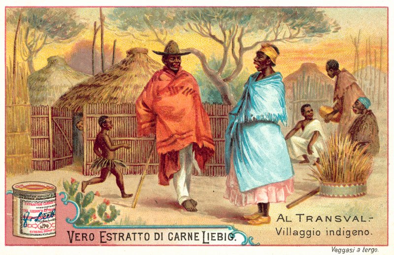 Aldeia indígena no Transvaal (chromolitho) de European School