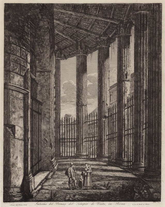 Interior do pórtico do Templo de Vesta, Roma, Itália (gravura) de European School