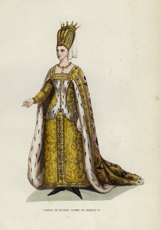 Isabeau De Baviere, Mulher de Carlos VI (gravura colorida) de European School