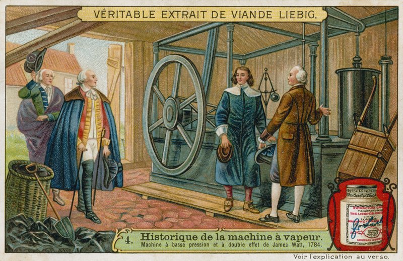 James Watts, motor a vapor de ação dupla e baixa pressão, 1784 de European School