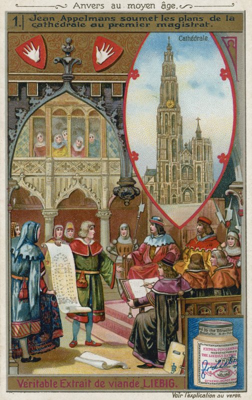 Jan Appelmans submetendo seus planos para a Catedral de Nossa Senhora ao primeiro magistrado do século XIV de European School