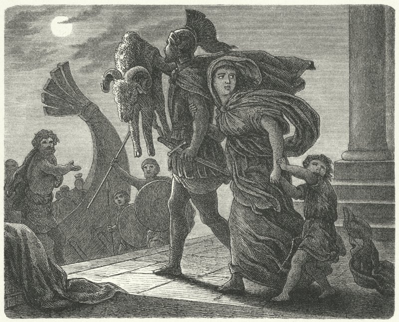Jasão escapando da Cólquida com Medeia e o Velocino de Ouro no Argo (gravura) de European School