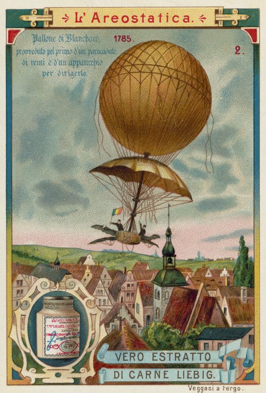 Jean-Pierre Blanchard fazendo a primeira descida de um balão de paraquedas, 1785 de European School