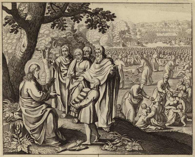 Jesus Cristo alimentando os cinco mil (gravura) de European School