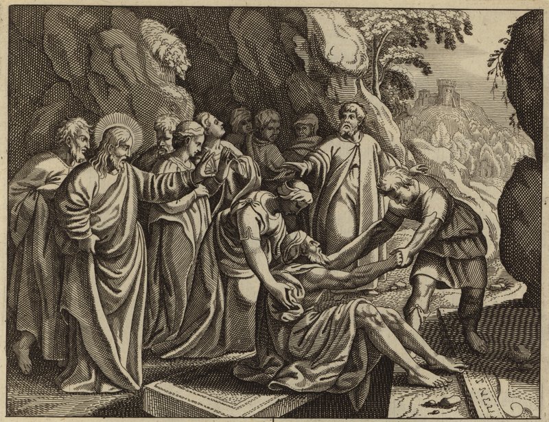 Jesus Cristo ressuscitando Lázaro dos mortos (gravura) de European School