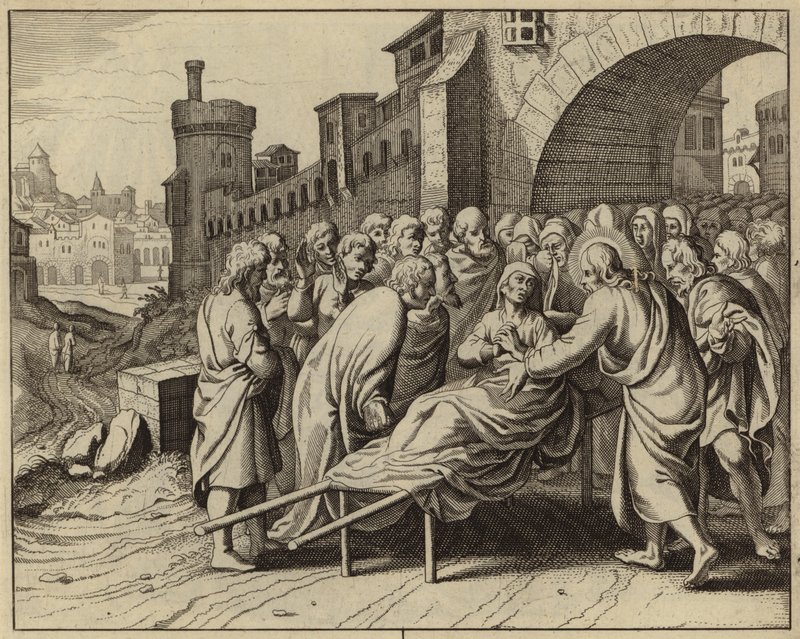 Jesus Cristo ressuscitando dos mortos o filho da viúva de Naim (gravura) de European School