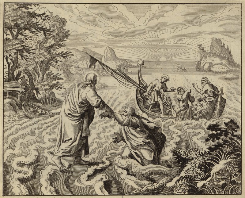 Jesus Cristo caminhando sobre o Mar da Galileia (gravura) de European School