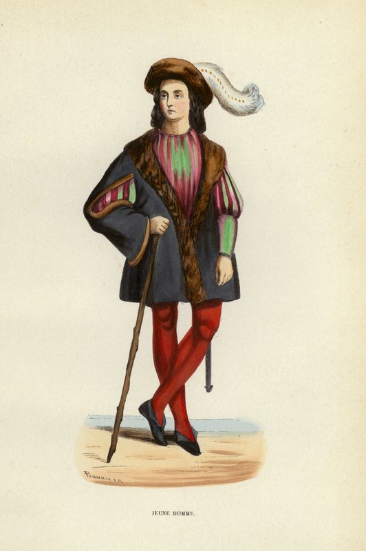 Homem jovem (gravura colorida) de European School