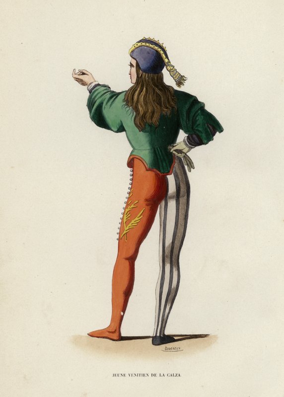 Jeune Venitien De La Calza (gravura a cores) de European School