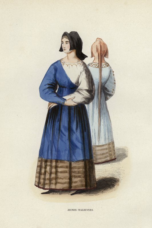 Jovens mulheres italianas (gravura a cores) de European School