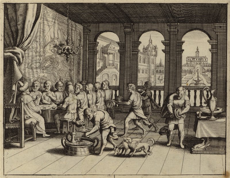 José servindo um banquete aos seus irmãos no Egipto (gravura) de European School