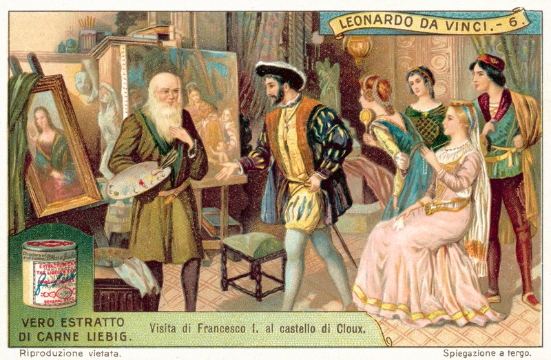 O Rei Francisco I da França visitando Leonardo da Vinci no Clos Luce (chromolitho) de European School