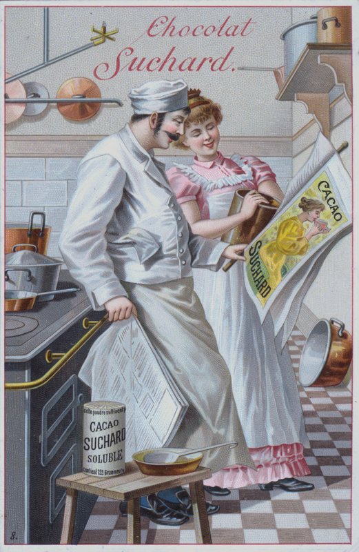 Cena da cozinha, anúncio do cacau Suchard (chromolitho) de European School