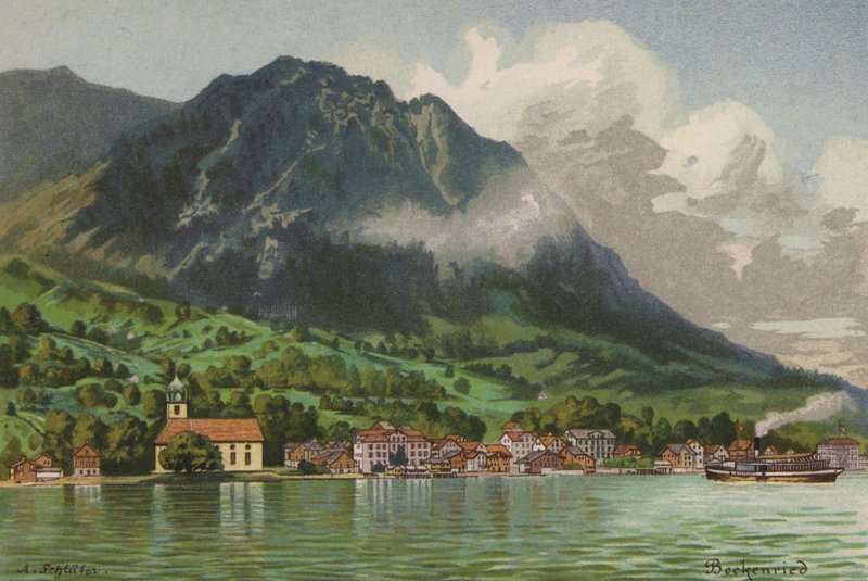 Lago de Lucerna: Beckenreid (litografia a cores) de European School