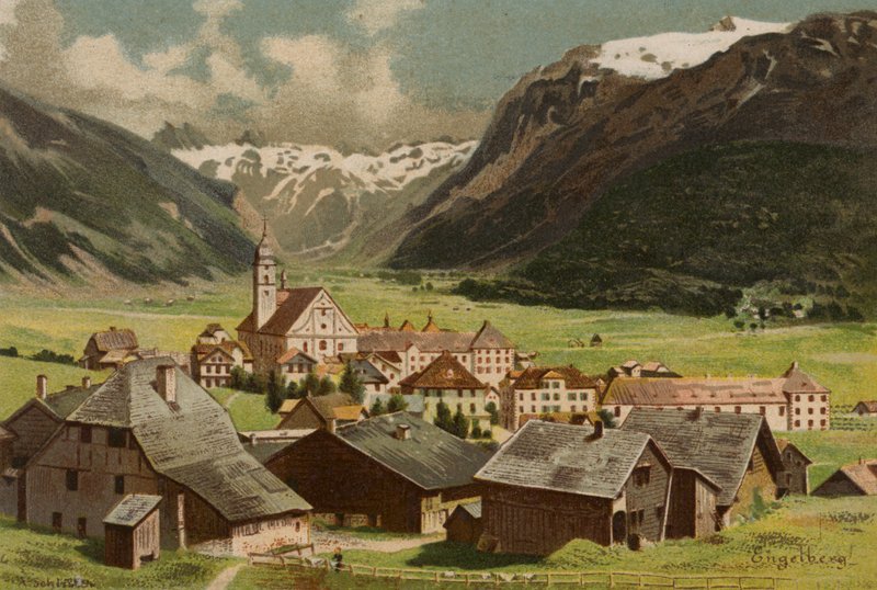 Lago de Lucerna: Engelberg (litografia a cores) de European School