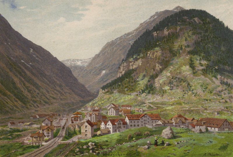 Lago Lucerna: Goschenen (cor litho) de European School