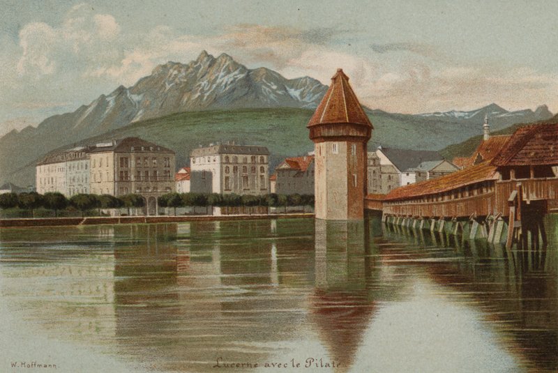 Lago de Lucerna: Monte Pilatos (litografia a cores) de European School