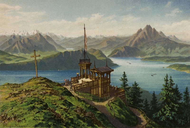 Lago de Lucerna: Rigi-Kanzeli (litografia a cores) de European School
