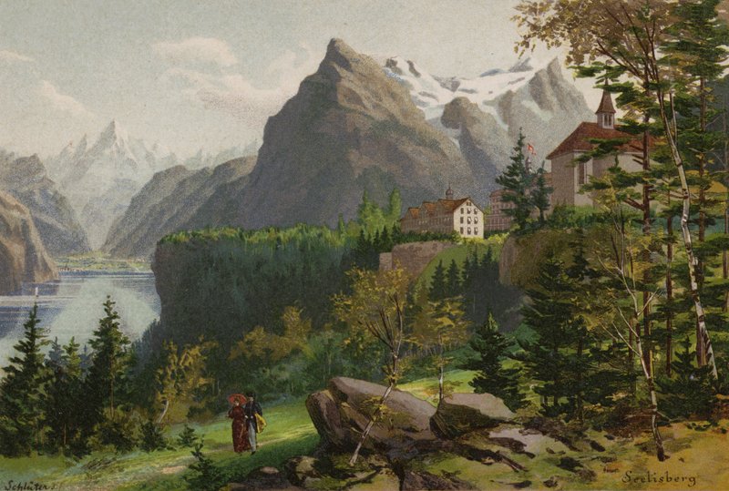 Lago de Lucerna: Seelisberg (litografia a cores) de European School