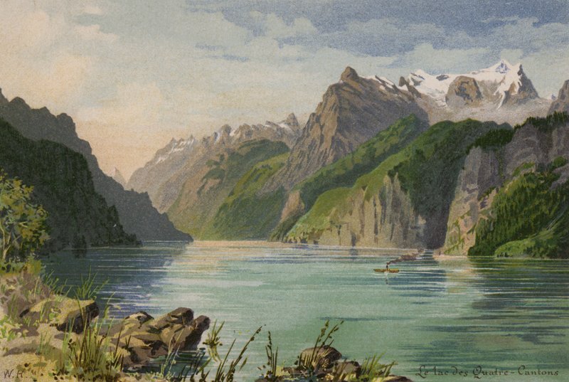 Lago de Lucerna: O lago dos quatro cantões (litografia a cores) de European School