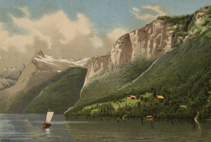 Lago de Lucerna: O Rutli (litografia a cores) de European School