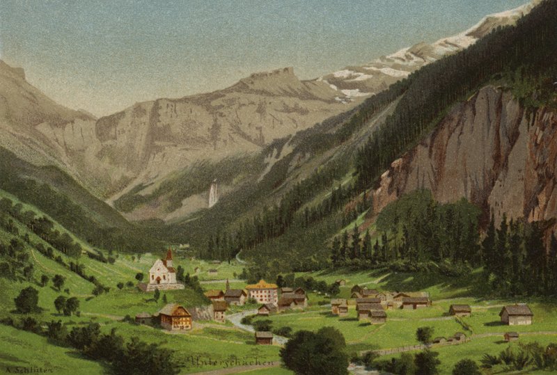 Lago Lucerna: Unterschachen (litografia a cores) de European School