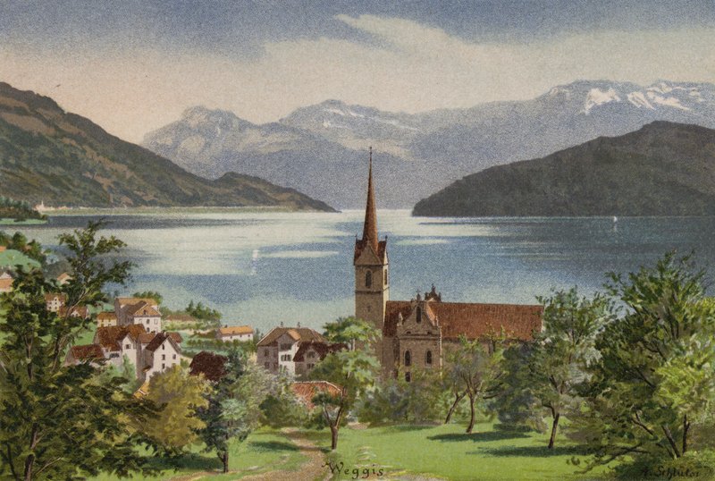 Lago Lucerna: Weggis (cor litho) de European School