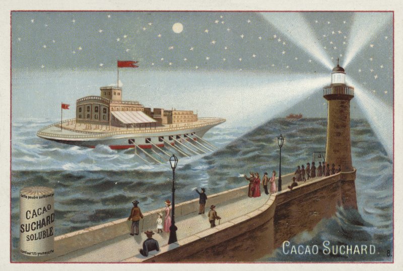 Grande navio movido por remos iluminados por um farol de European School