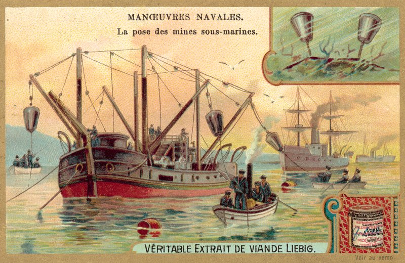 Colocação de minas submarinas (chromolitho) de European School