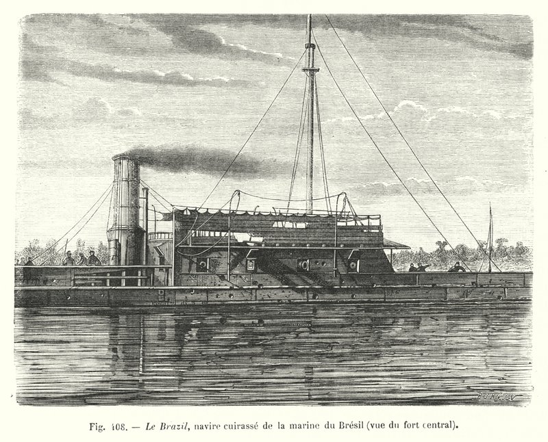 O Brasil, um navio de guerra da marinha brasileira, visto do forte central (gravura) de European School