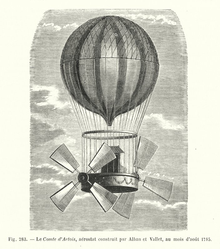 O Conde de Artois, aerostato construído por Alban e Vallet, em agosto de 1785 (gravura) de European School