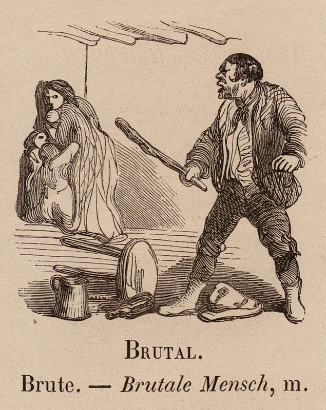 Le Vocabulaire Illustre: Brutal; Bruto; Mensch Brutal (gravura) de European School