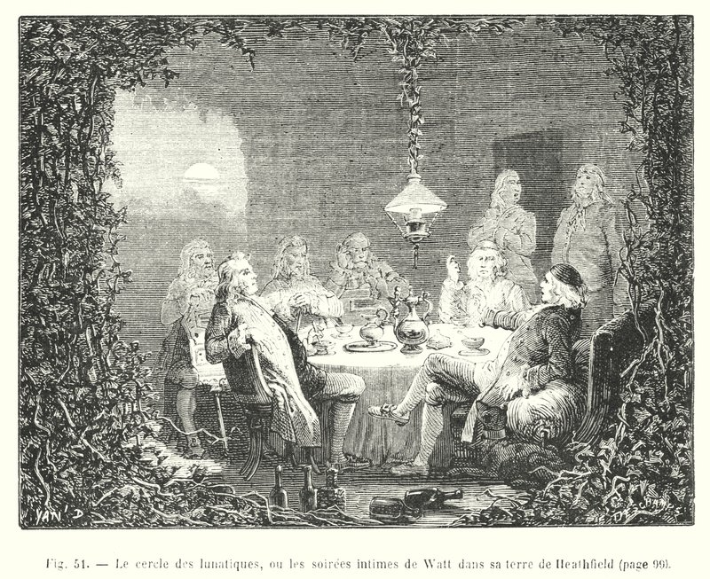 O círculo de lunáticos, ou as noites íntimas de Watt na sua terra de Heathfield (gravura) de European School