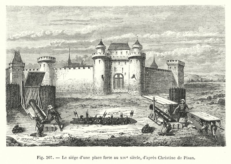 O cerco de uma fortaleza no século XIV, depois de Christine de Pisan (gravura) de European School