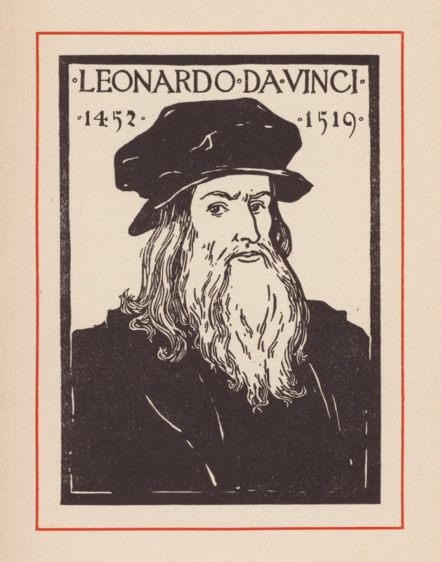 Leonardo da Vinci, polímata italiano do Renascimento (litografia) de European School