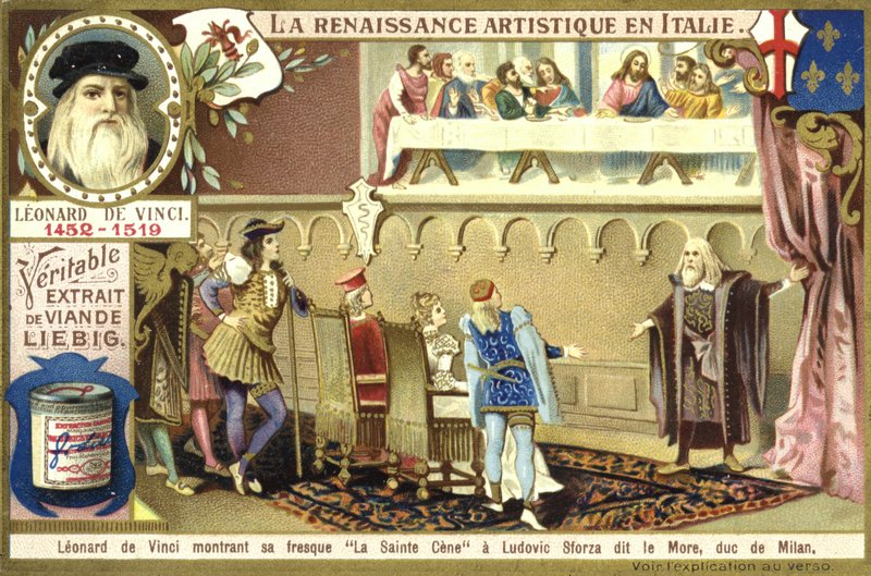 Leonardo da Vinci mostrando seu afresco da Última Ceia para Ludovico Sforza, Duque de Milão de European School
