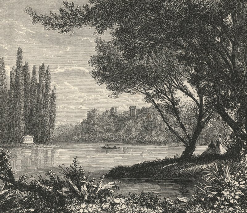 A ilha dos choupos em Ermenonville (gravura) de European School