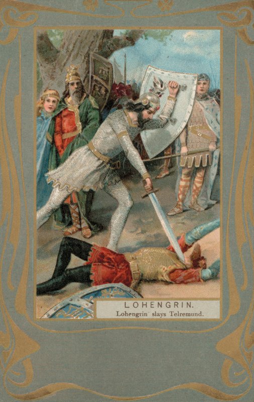 Lohengrin mata Telremund (litografia a cores) de European School