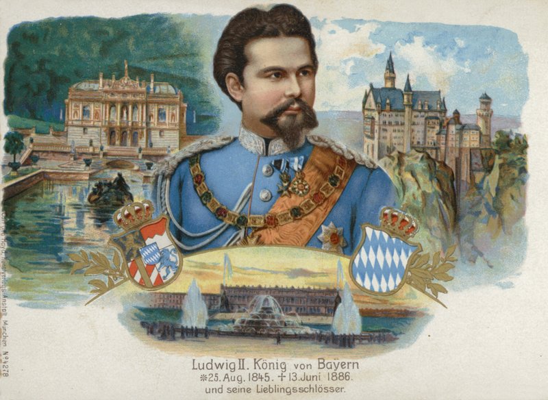Ludwig II, Rei da Baviera, e seus castelos favoritos (chromolitho) de European School