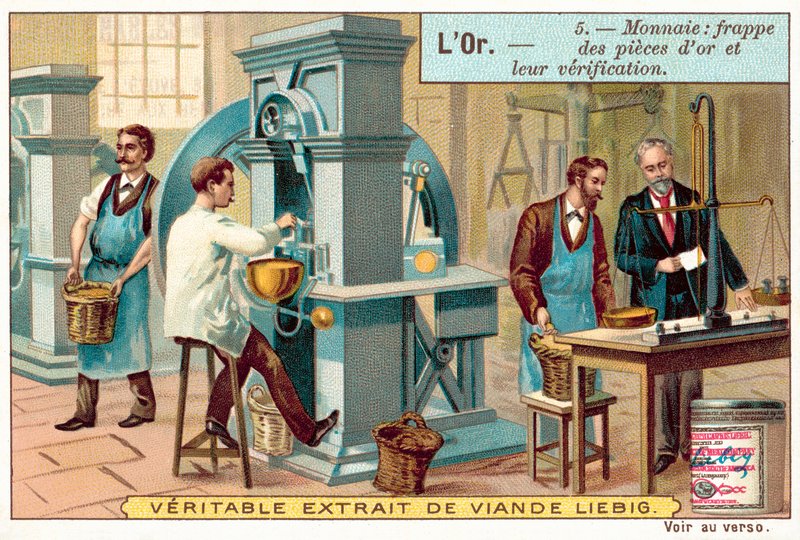 Confecção e verificação de moedas de ouro (chromolitho) de European School