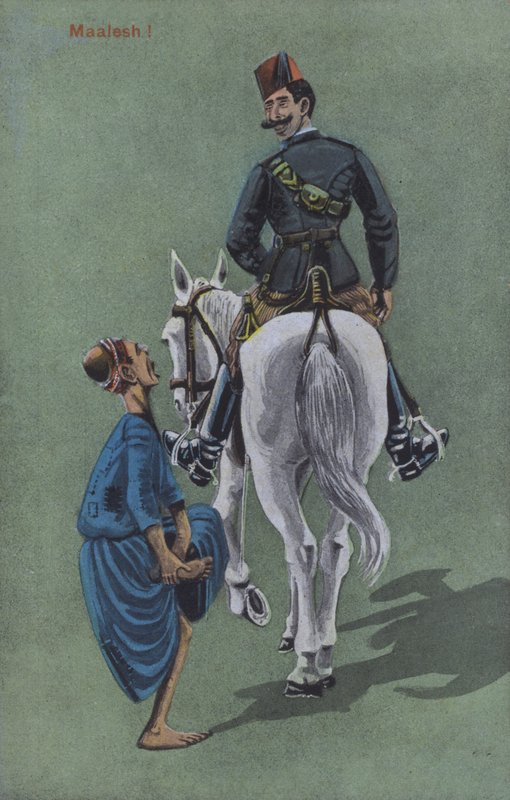 Homem com dores depois de um cavalo e um cavaleiro lhe terem pisado o pé (litografia a cores) de European School