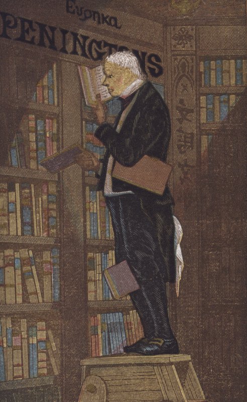 Homem em cima de um escadote numa livraria (cor litho) de European School