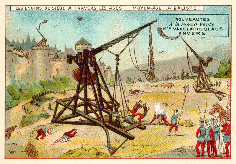 Trebuchet medieval (chromolitho) de European School