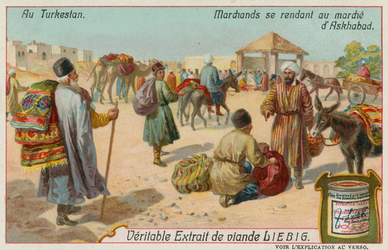 Comerciantes que vão a um mercado em Ashgabat, no Turquemenistão de European School