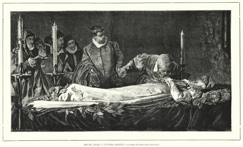 Miguel Ângelo honrando o cadáver de Vittoria Colonna (litho) de European School