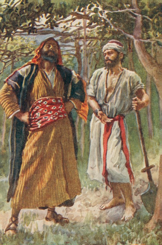 Homens do Médio Oriente num bosque (litografia a cores) de European School