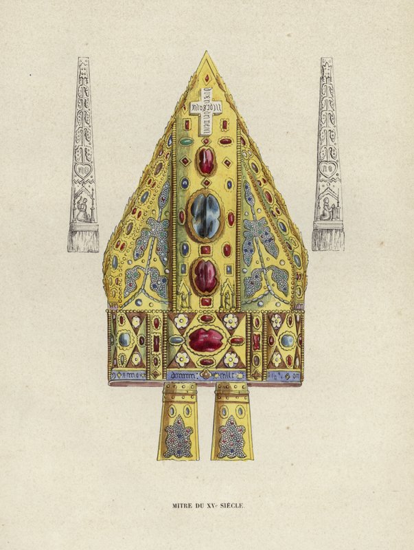Mitre Du XVe Siecle (gravura a cores) de European School