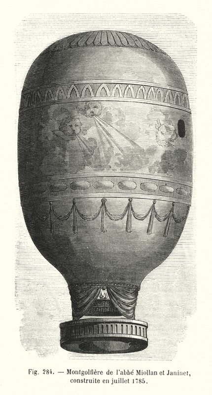 Balão de ar quente da abadia Miollan e Janinet, construído em julho de 1785 (gravura) de European School