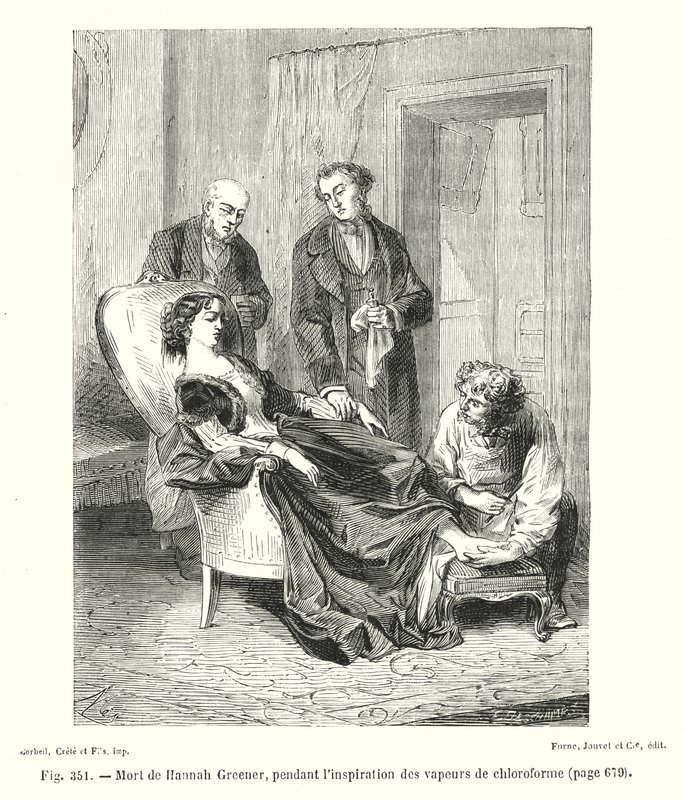 Morte de Hannah Greener, ao inalar vapores de clorofórmio (gravura) de European School